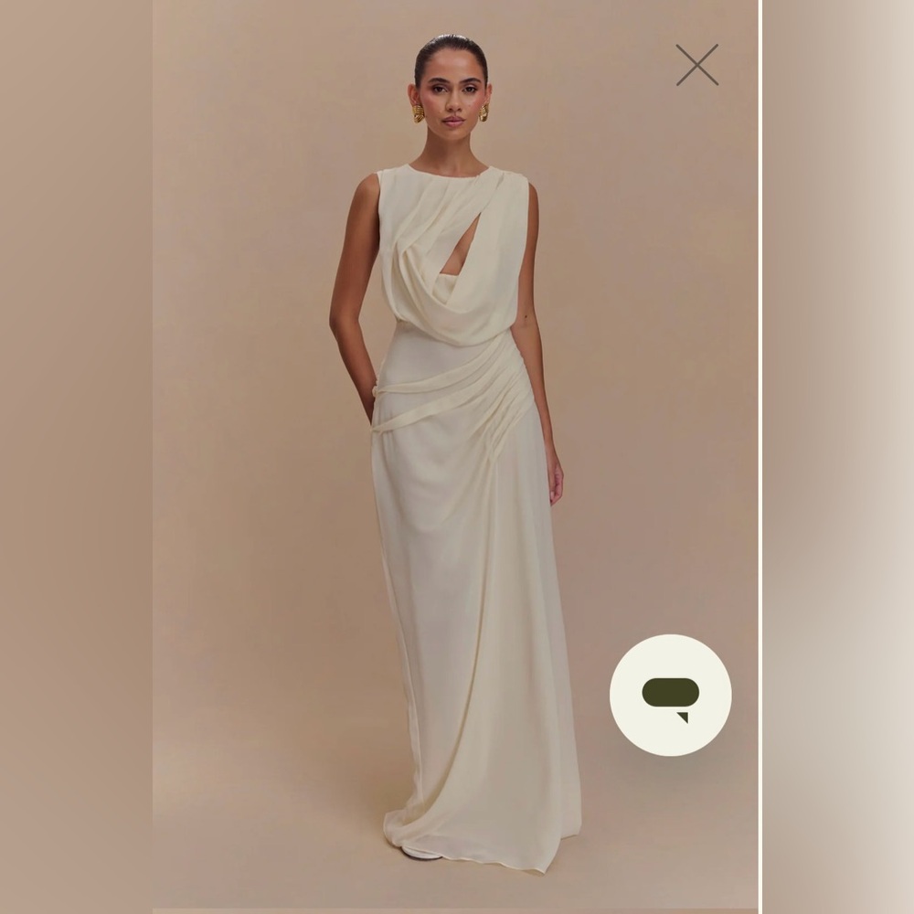 Meshki Cream Cowl Draped Maxi Gown